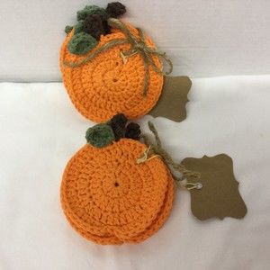 Pumpkin Coasters Set of 4 Crochet Handmade Orange Color New